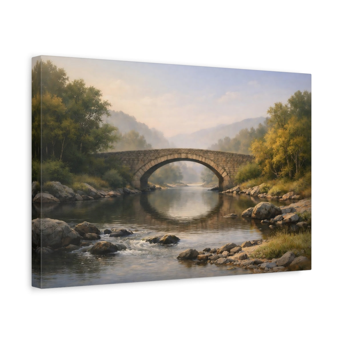 Nature River Bridge Stone - Canvas Wall Art Print