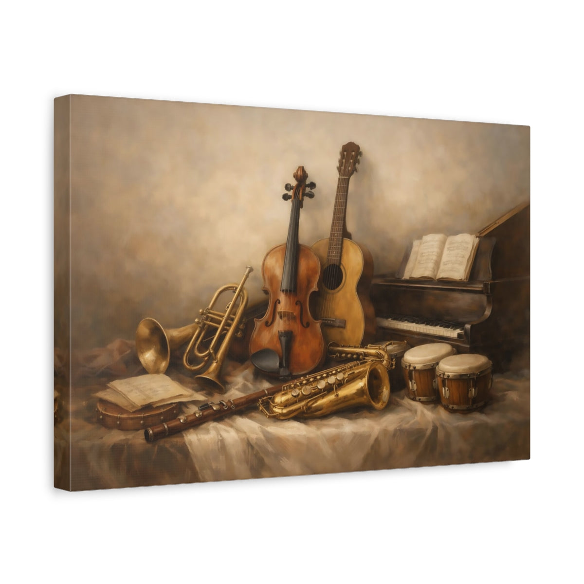 Side Mockup 4. Soft Abstract Instrument Collection Display Scene shown as stretched canvas wall art