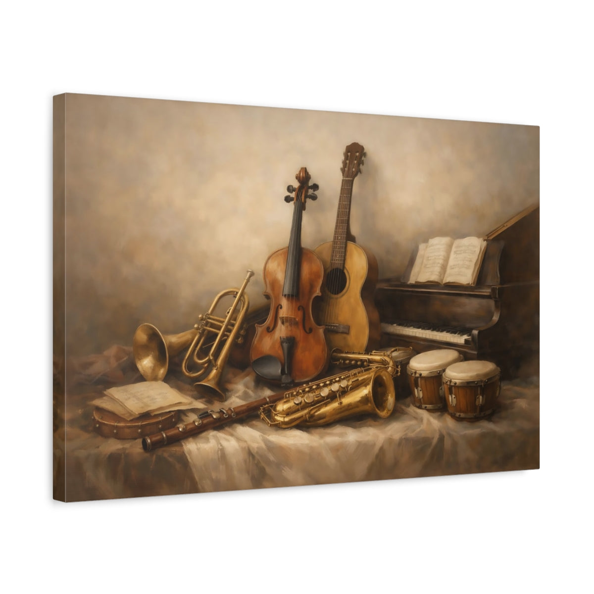 Side Mockup 3. Soft Abstract Instrument Collection Display Scene shown as stretched canvas wall art