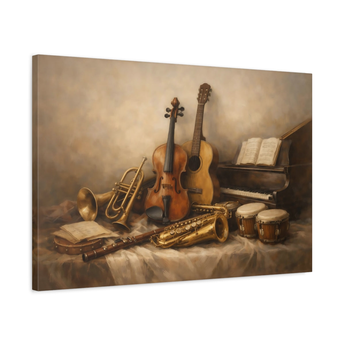 Side Mockup 2. Soft Abstract Instrument Collection Display Scene shown as stretched canvas wall art