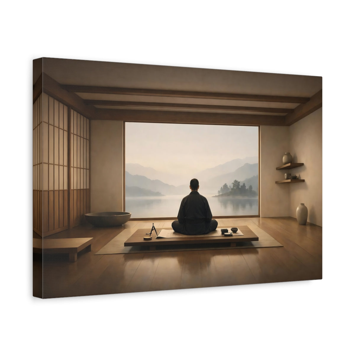 Japandi Architect Ruler Meditating Figure Religious - Canvas Wall Art Print