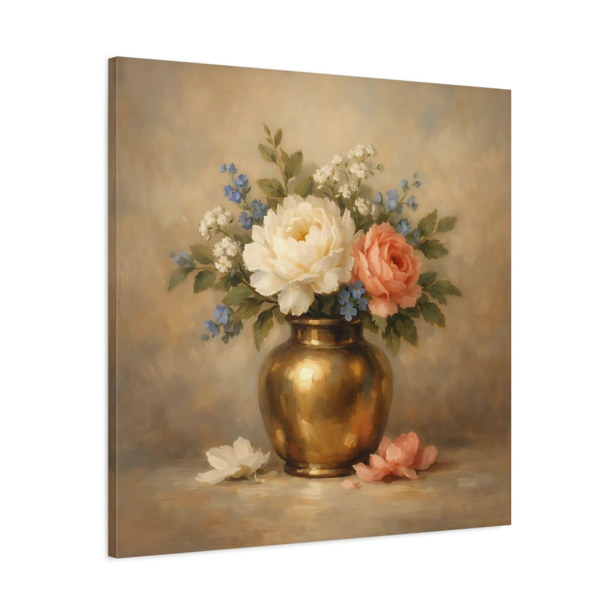 Side Mockup 3. Floral Floral Bouquet Vintage Floral shown as stretched canvas wall art