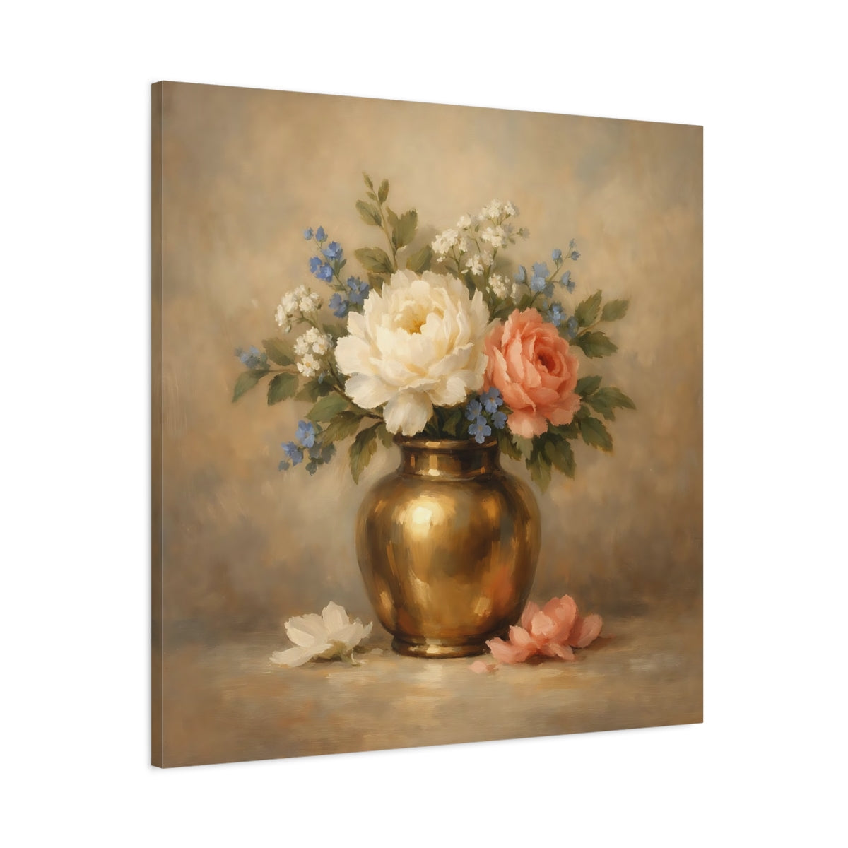 Side Mockup 2. Floral Floral Bouquet Vintage Floral shown as stretched canvas wall art