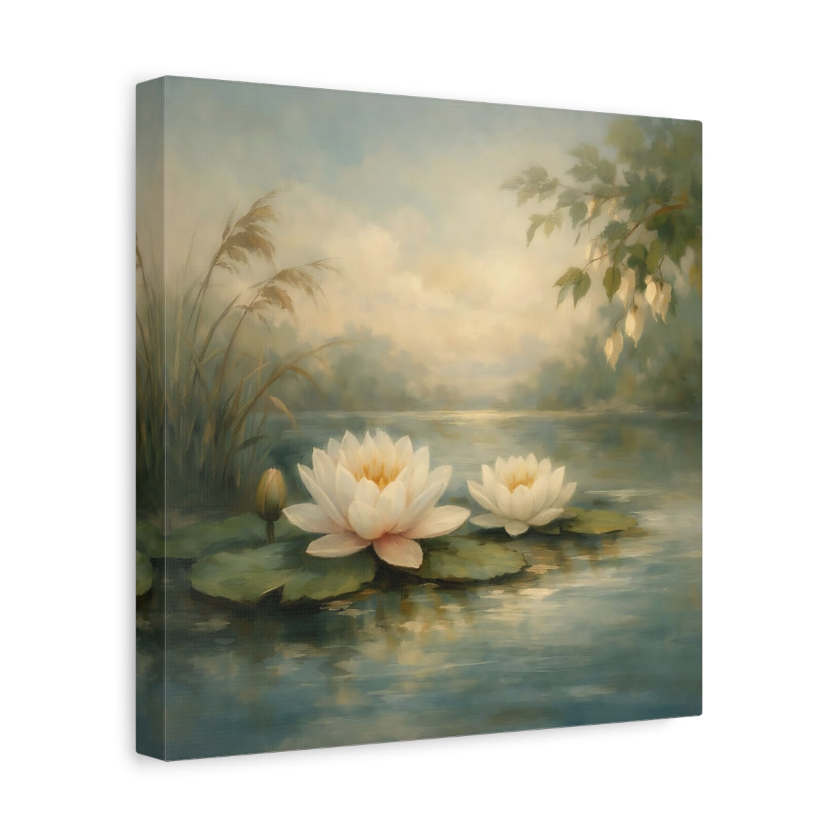 Side Mockup 8. Nature Water Lilies Water Lily Pond shown as stretched canvas wall art
