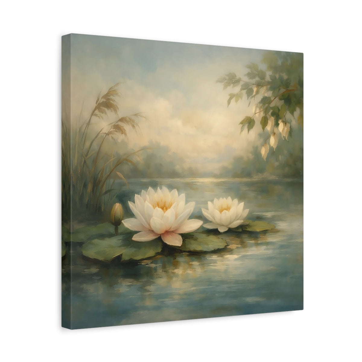 Side Mockup 6. Nature Water Lilies Water Lily Pond shown as stretched canvas wall art