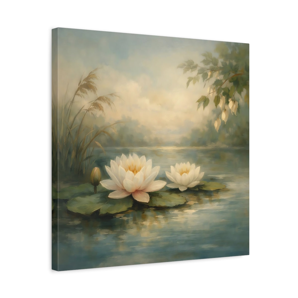 Side Mockup 5. Nature Water Lilies Water Lily Pond shown as stretched canvas wall art
