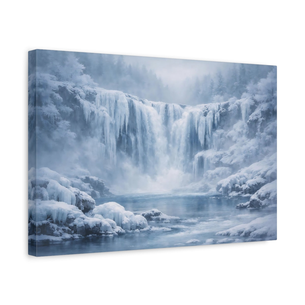 Mist Depth Frozen Waterfall Winter Nature - Canvas Wall Art Print