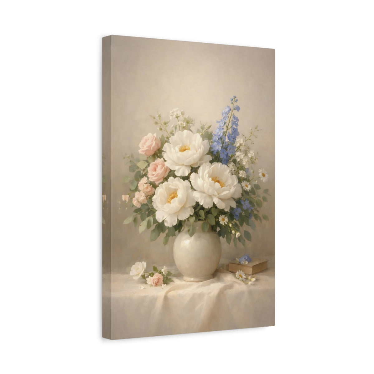 Side Mockup 4. Floral Floral Bouquet Soft Floral Bouquet shown as stretched canvas wall art