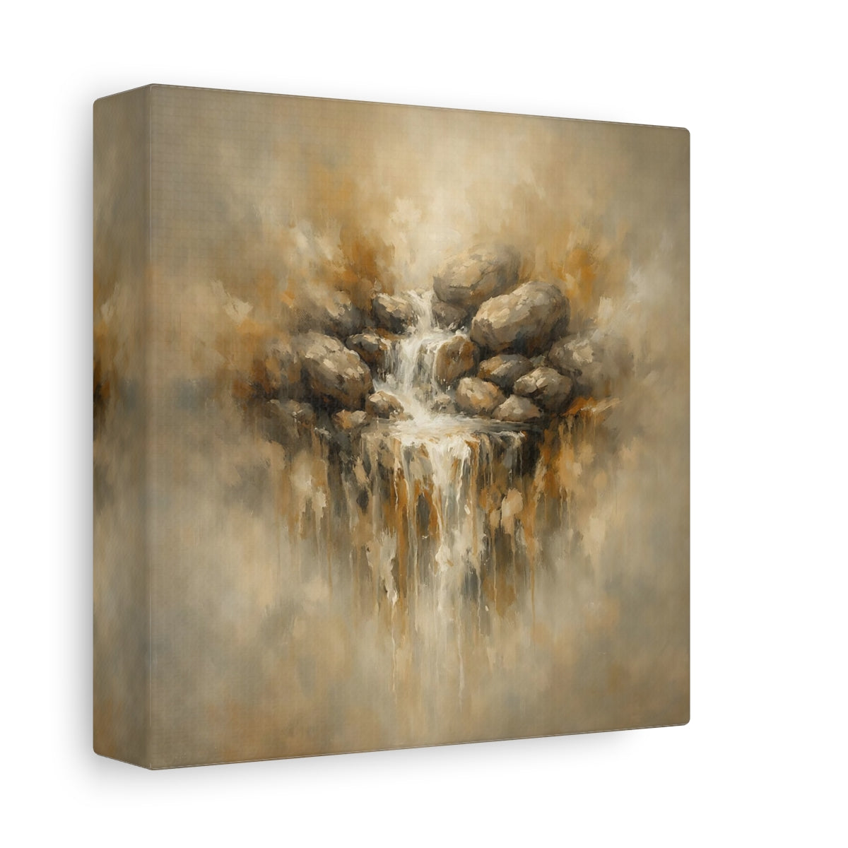 Side Mockup 1. Nature Waterfall Earthy Waterfall shown as stretched canvas wall art