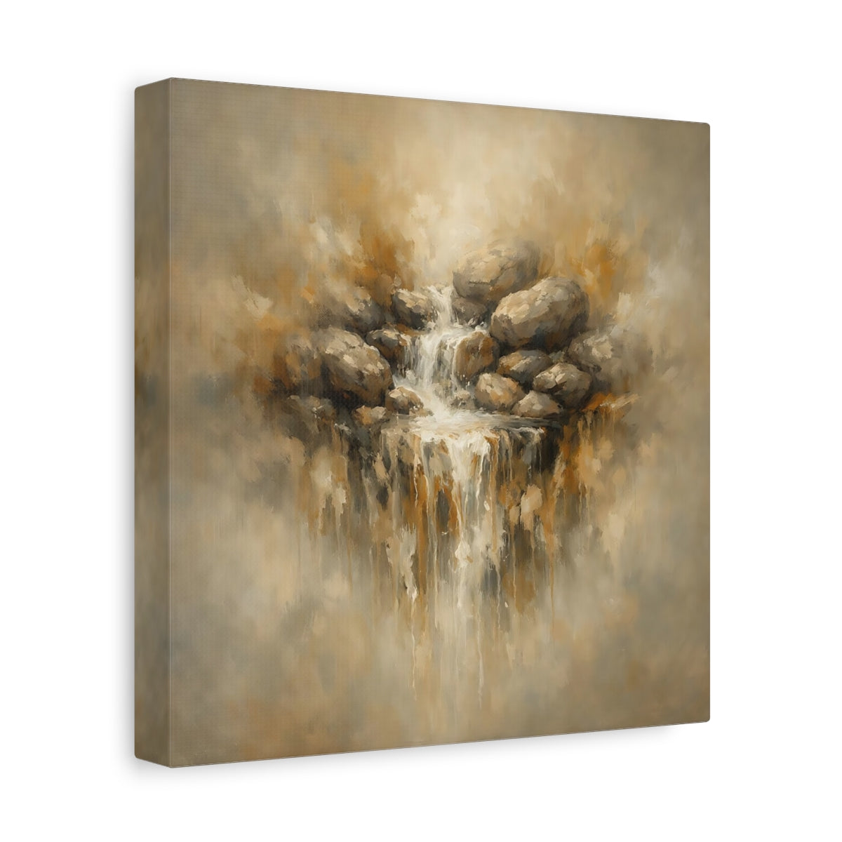 Side Mockup 9. Nature Waterfall Earthy Waterfall shown as stretched canvas wall art