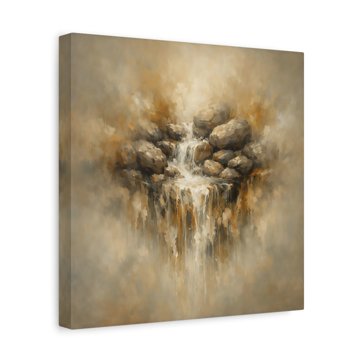 Side Mockup 8. Nature Waterfall Earthy Waterfall shown as stretched canvas wall art