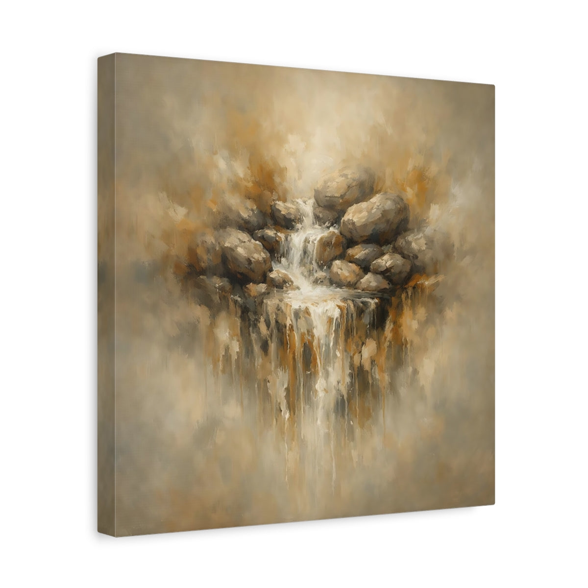 Side Mockup 7. Nature Waterfall Earthy Waterfall shown as stretched canvas wall art