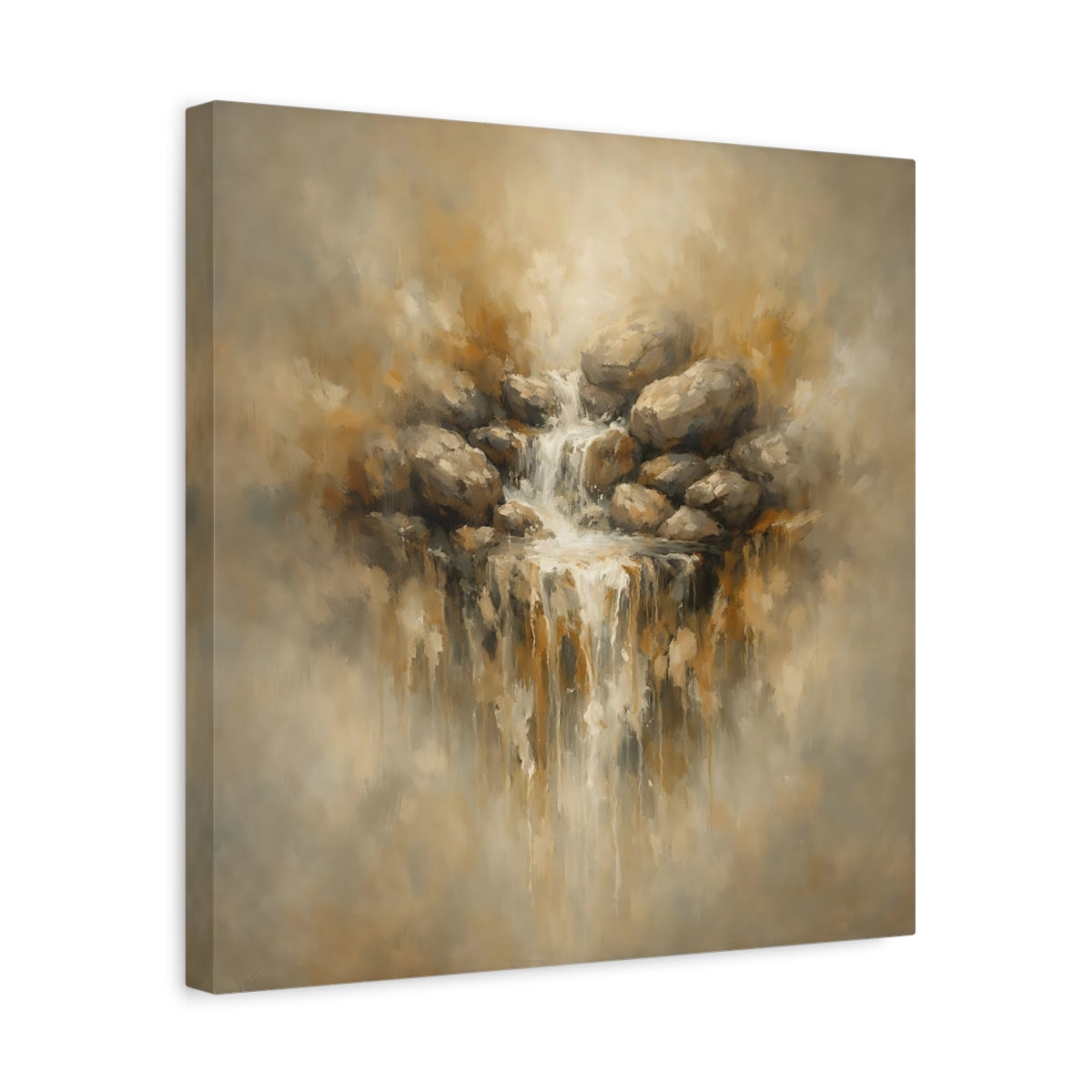 Side Mockup 6. Nature Waterfall Earthy Waterfall shown as stretched canvas wall art