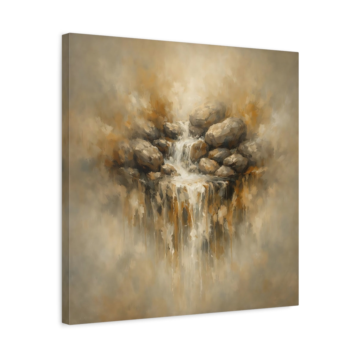 Side Mockup 5. Nature Waterfall Earthy Waterfall shown as stretched canvas wall art
