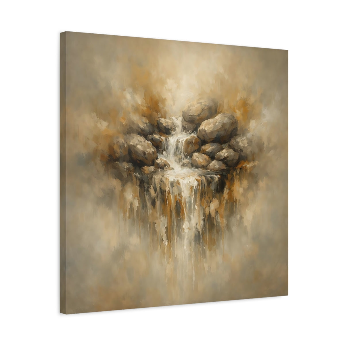 Side Mockup 4. Nature Waterfall Earthy Waterfall shown as stretched canvas wall art