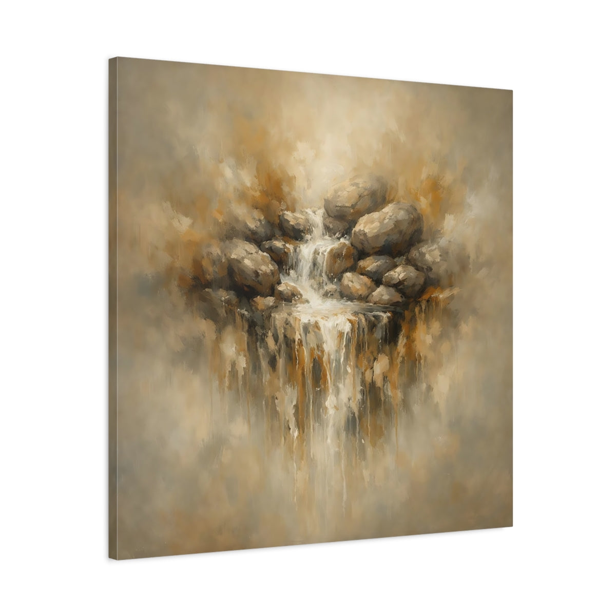 Side Mockup 3. Nature Waterfall Earthy Waterfall shown as stretched canvas wall art