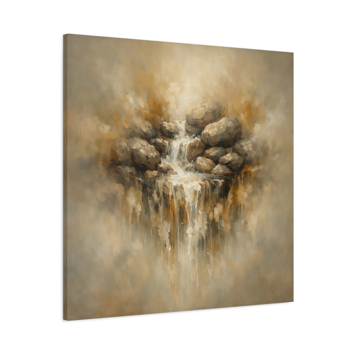 Side Mockup 2. Nature Waterfall Earthy Waterfall shown as stretched canvas wall art