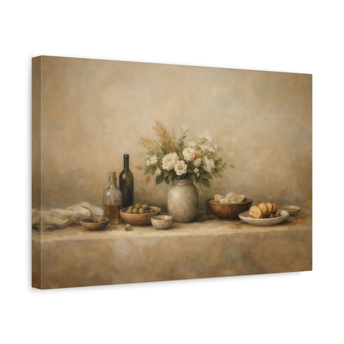 Side Mockup 4. Organic Abstract Restaurant Table Wide Setup shown as stretched canvas wall art