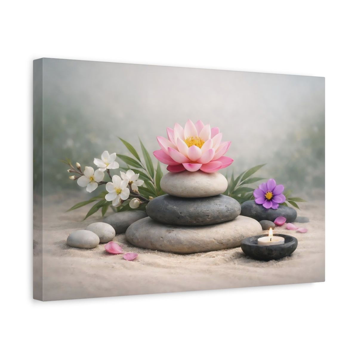 Floral Zen Stones Lotus Flower Nature - Canvas Wall Art Print