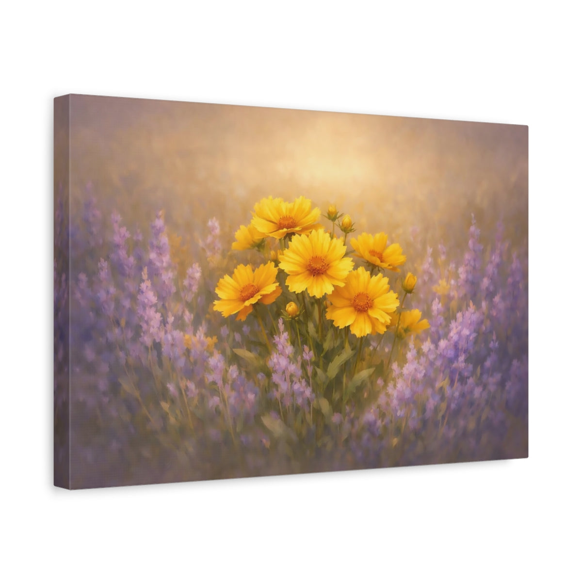 Golden Glow Flowers Lavender Yellow Floral - Canvas Wall Art Print