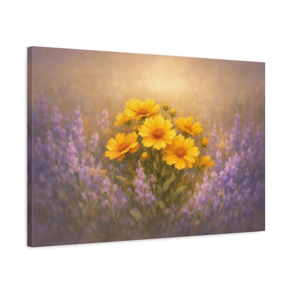 Golden Glow Flowers Lavender Yellow Floral - Canvas Wall Art Print