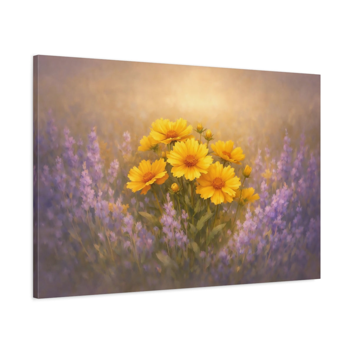Golden Glow Flowers Lavender Yellow Floral - Canvas Wall Art Print