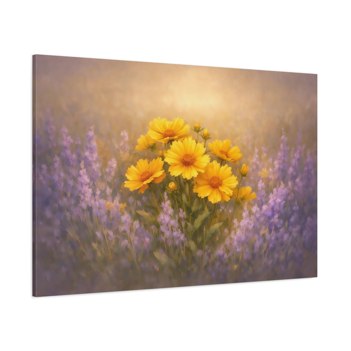 Golden Glow Flowers Lavender Yellow Floral - Canvas Wall Art Print