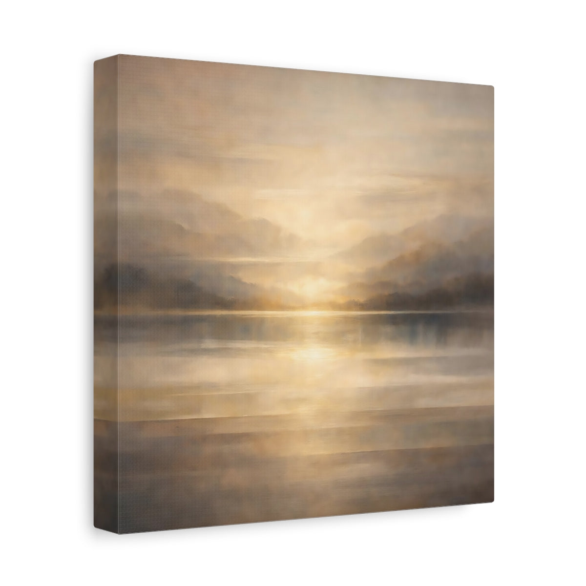 Side Mockup 9. Nature Lake Sunset Golden Landscape shown as stretched canvas wall art