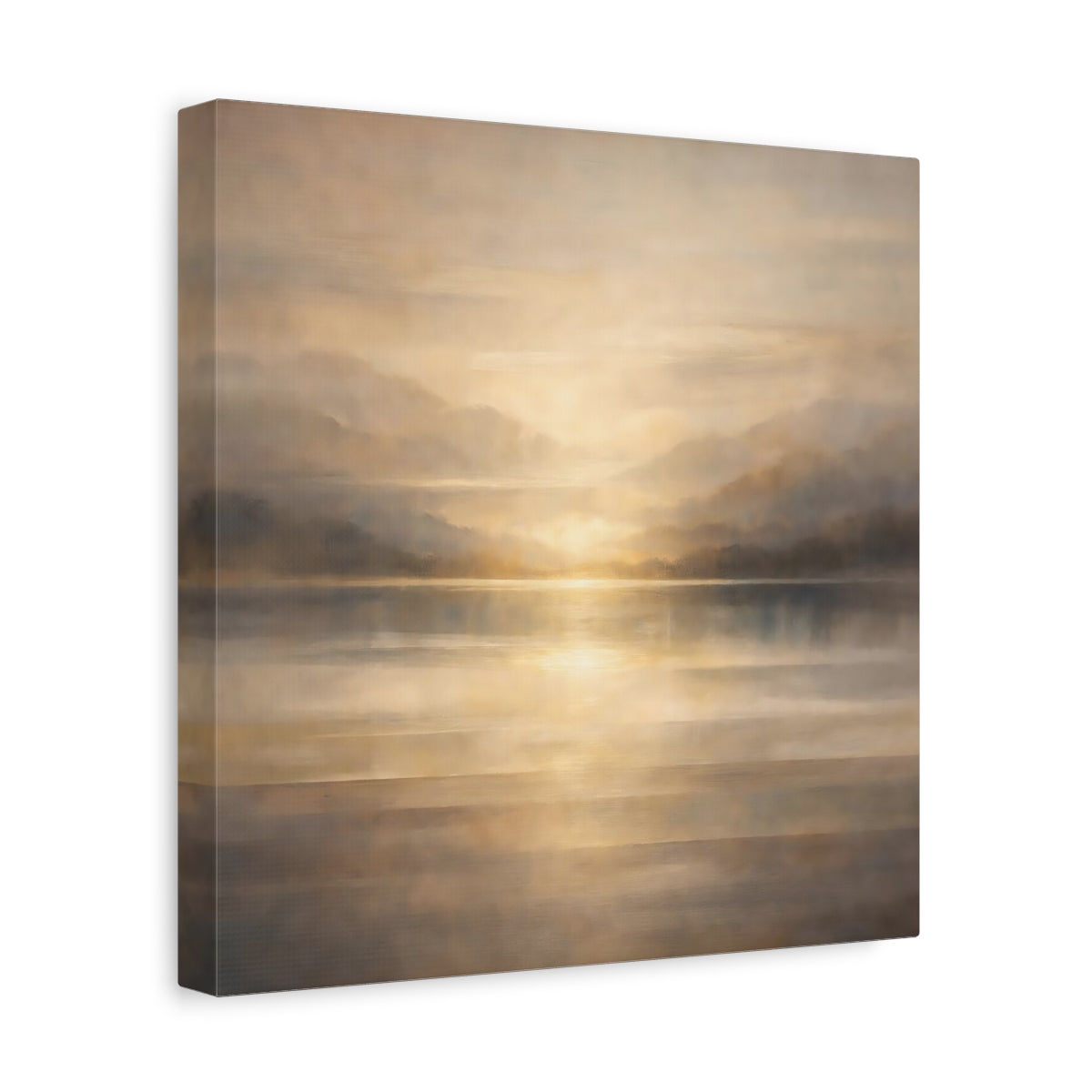 Side Mockup 8. Nature Lake Sunset Golden Landscape shown as stretched canvas wall art