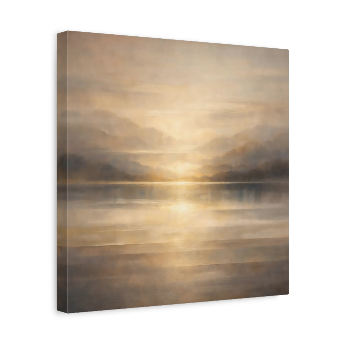Side Mockup 7. Nature Lake Sunset Golden Landscape shown as stretched canvas wall art