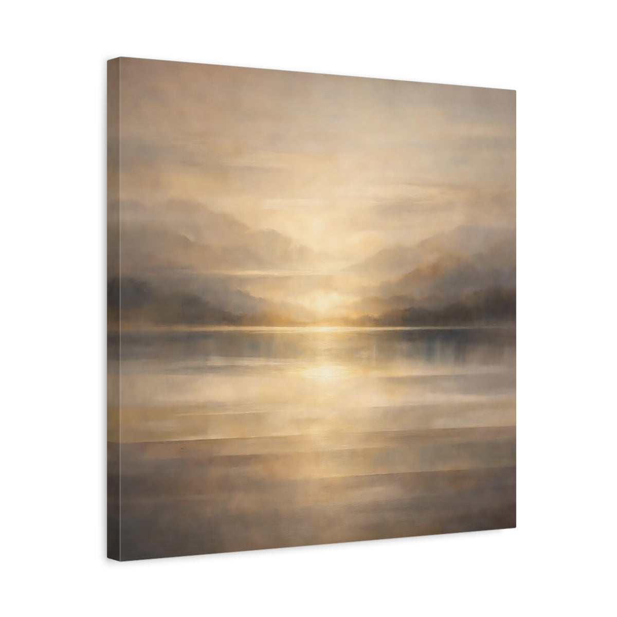 Side Mockup 5. Nature Lake Sunset Golden Landscape shown as stretched canvas wall art