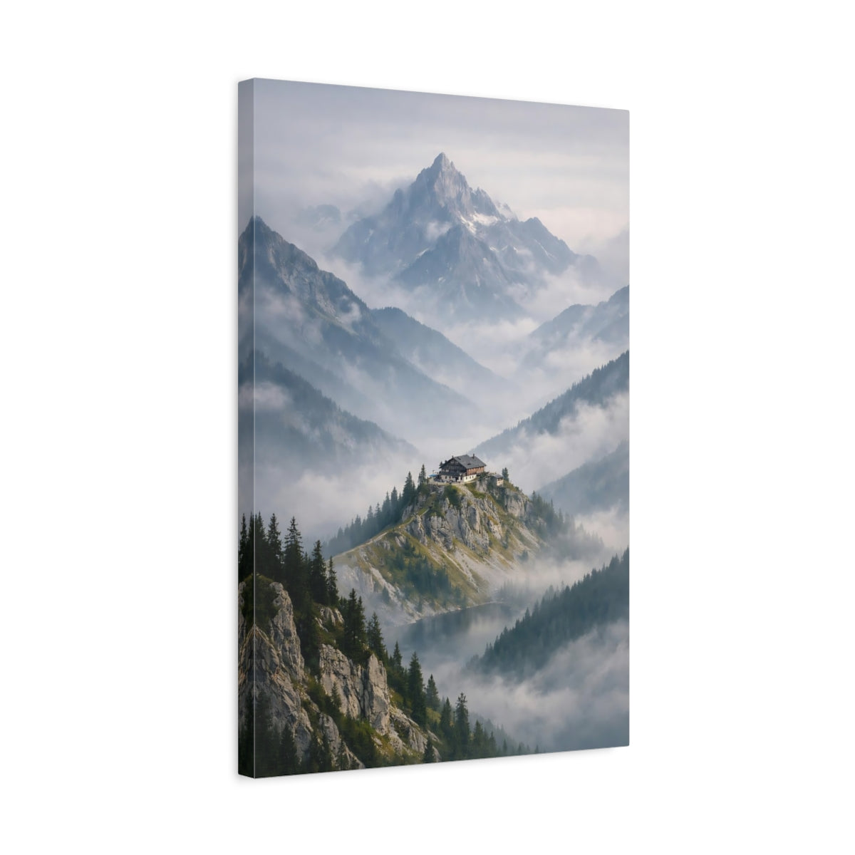Nature Mountain Lodge Misty Refuge - Canvas Wall Art Print