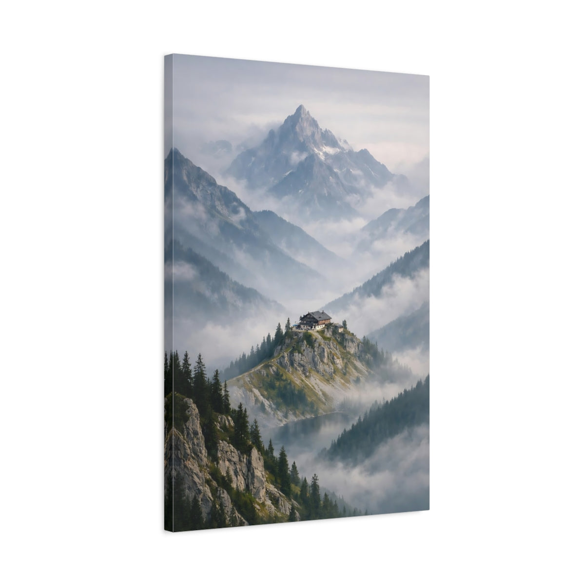 Nature Mountain Lodge Misty Refuge - Canvas Wall Art Print