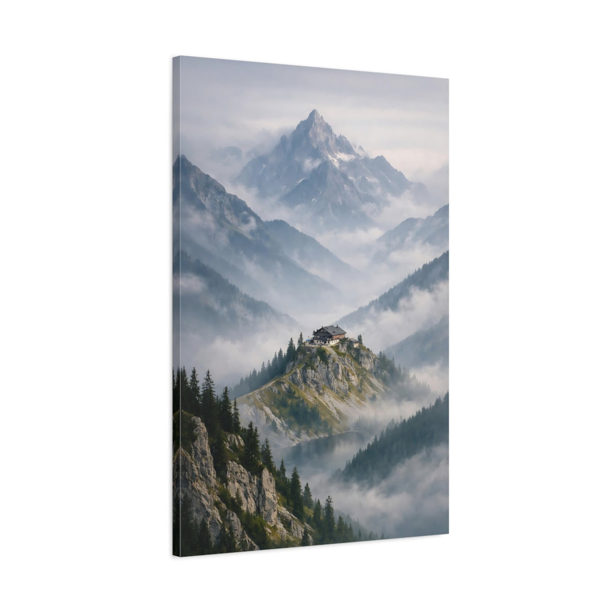 Nature Mountain Lodge Misty Refuge - Canvas Wall Art Print