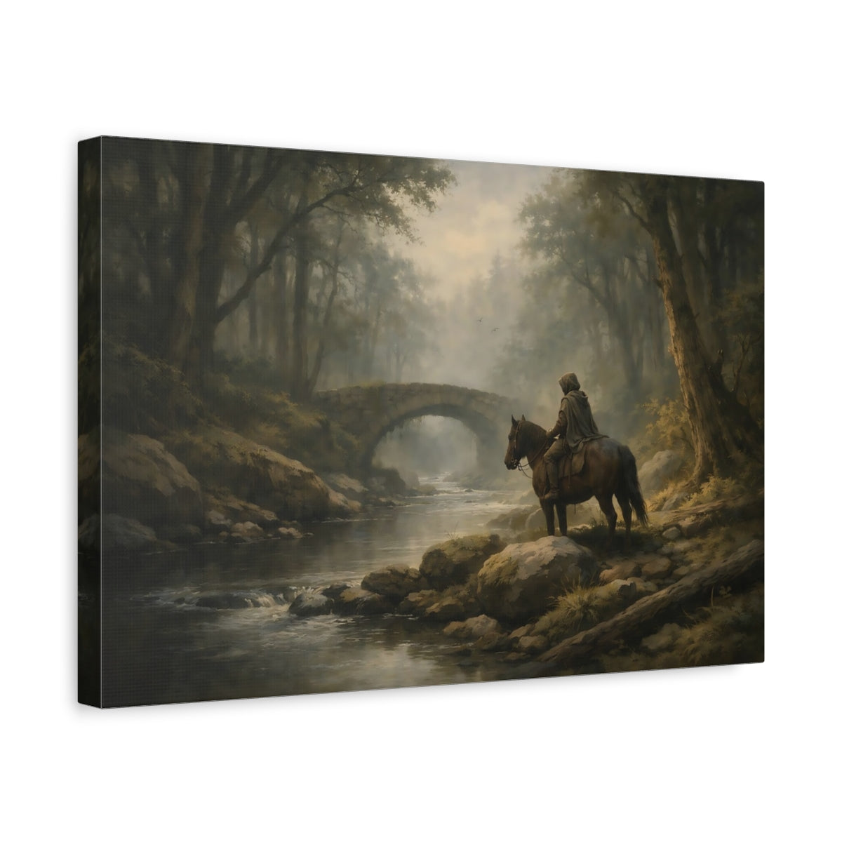 Vintage Forest Moody Cloaked Rider Fairytale - Canvas Wall Art Print
