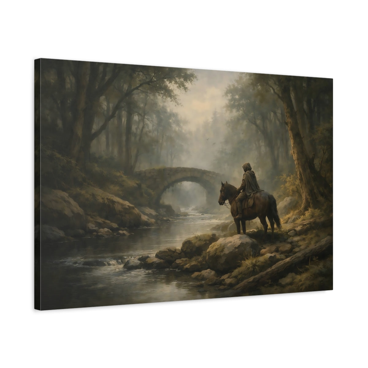 Vintage Forest Moody Cloaked Rider Fairytale - Canvas Wall Art Print