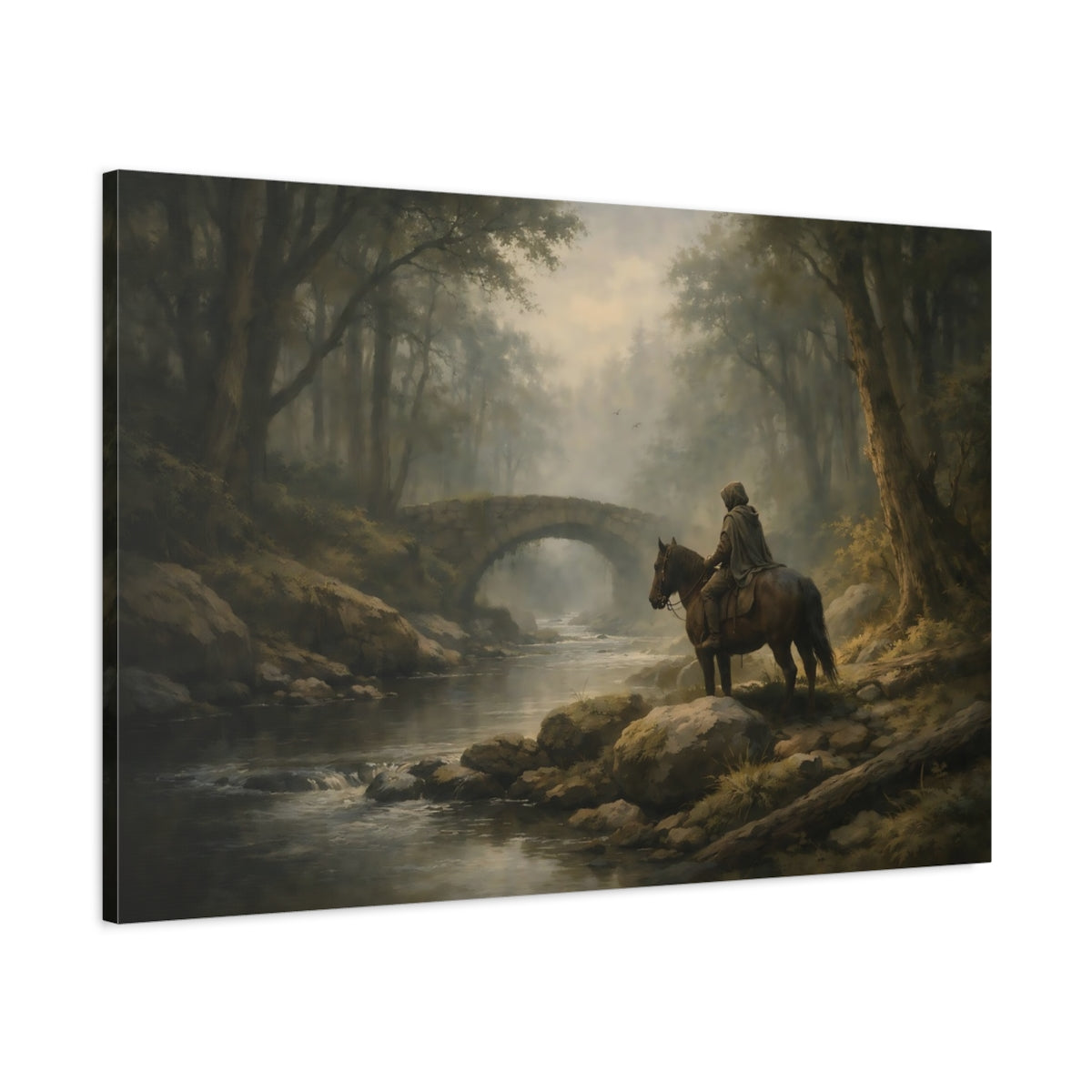 Vintage Forest Moody Cloaked Rider Fairytale - Canvas Wall Art Print