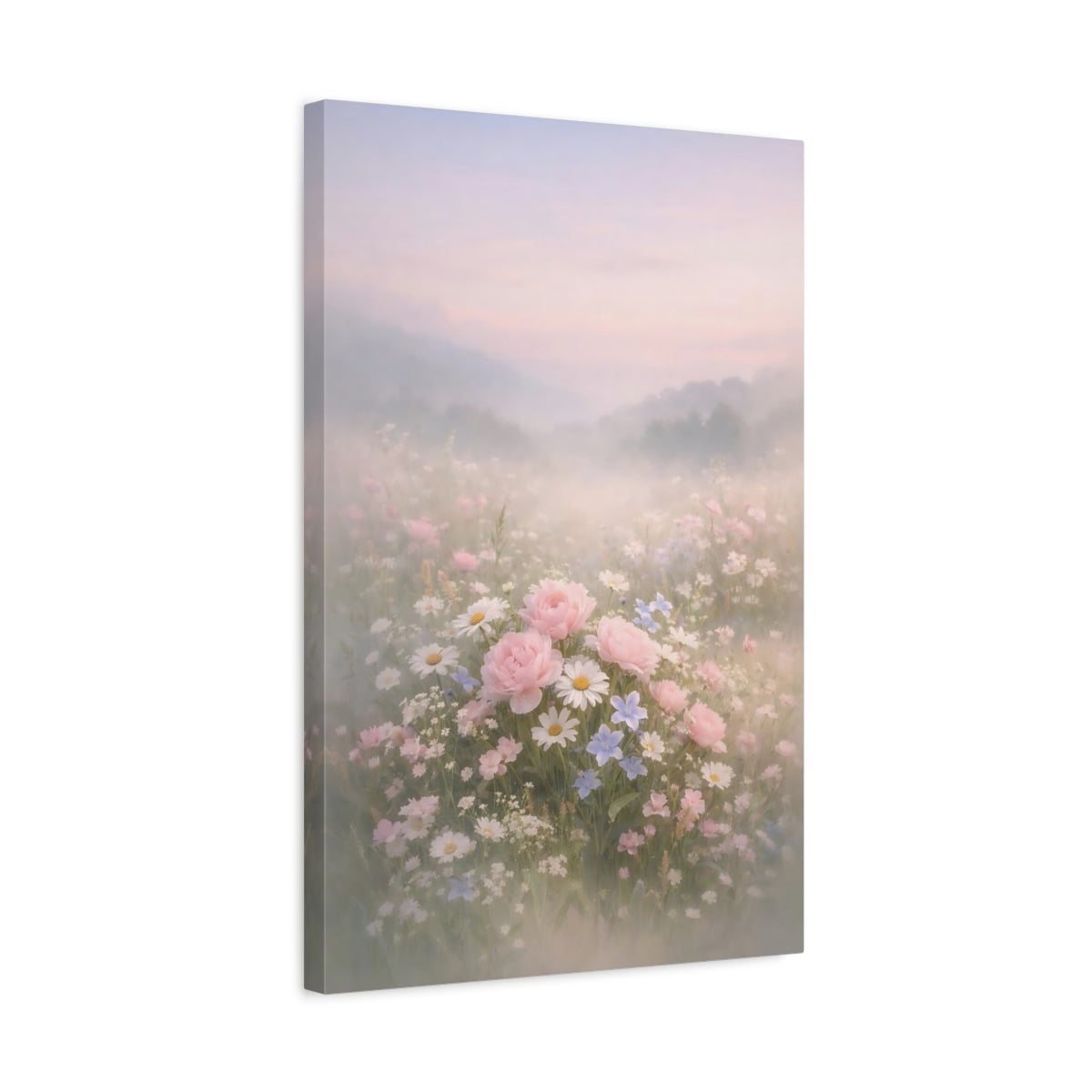 Floral Wildflowers Misty Field - Canvas Wall Art Print