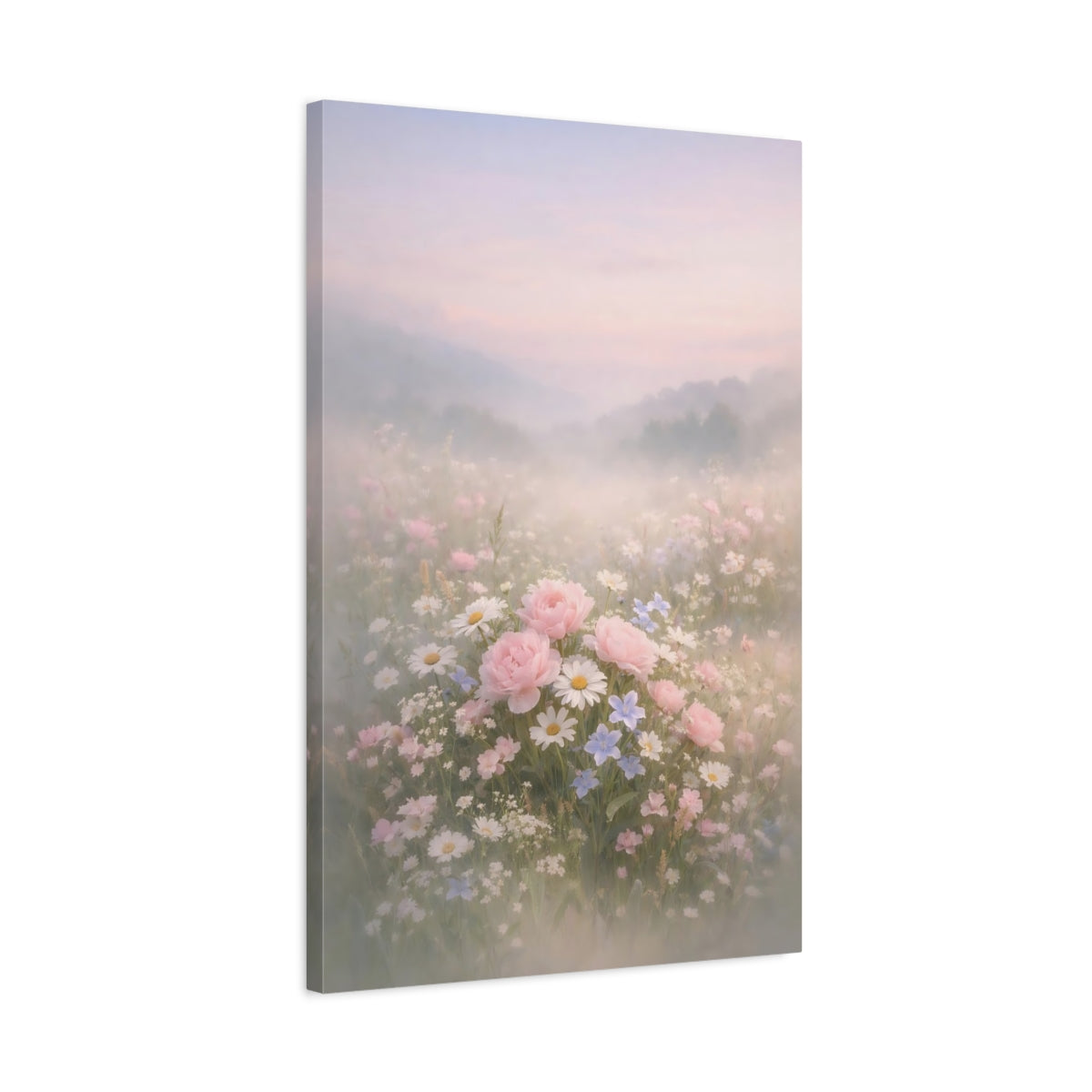 Floral Wildflowers Misty Field - Canvas Wall Art Print