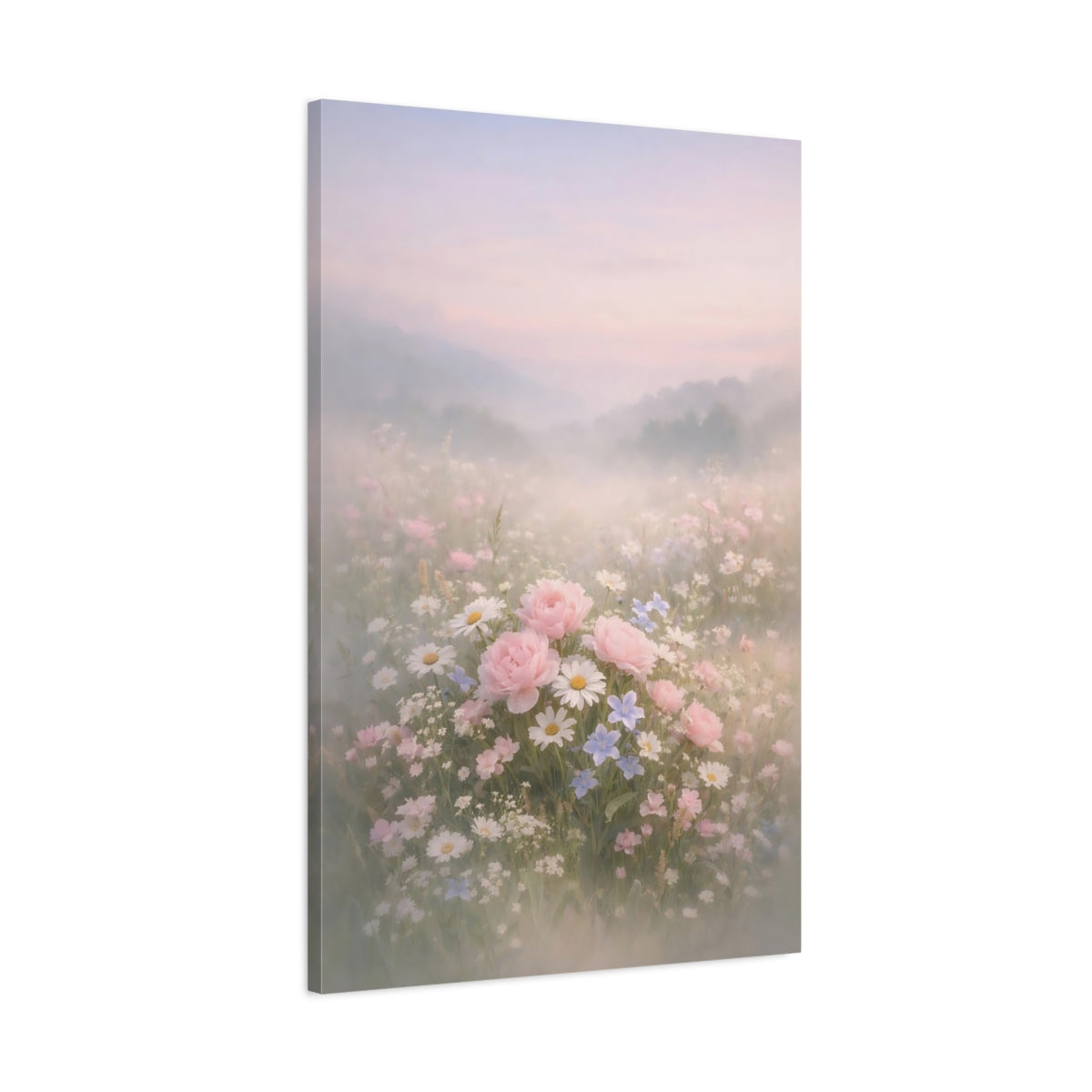 Floral Wildflowers Misty Field - Canvas Wall Art Print