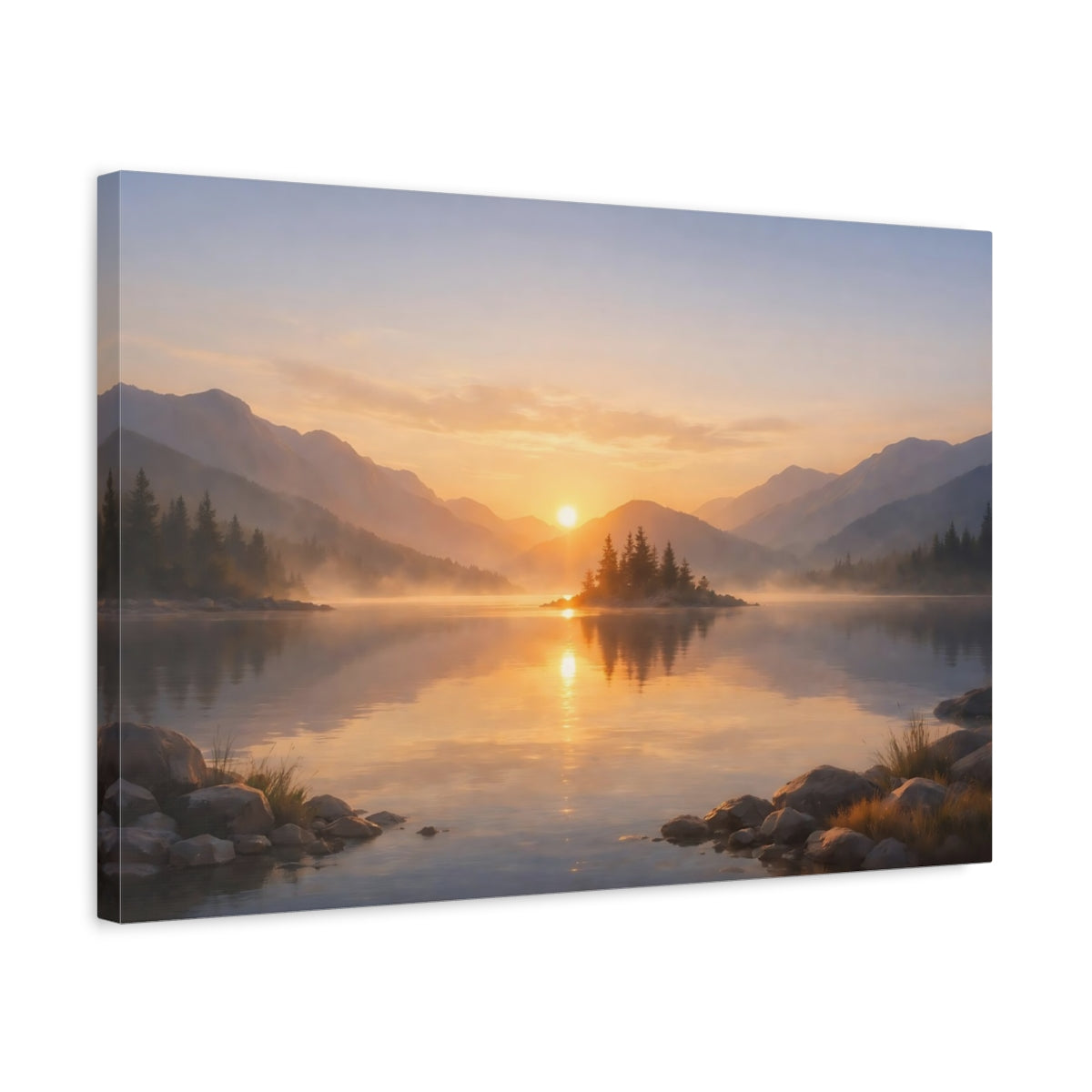 Landscape Sunrise Mountain Lake Nature - Canvas Wall Art Print