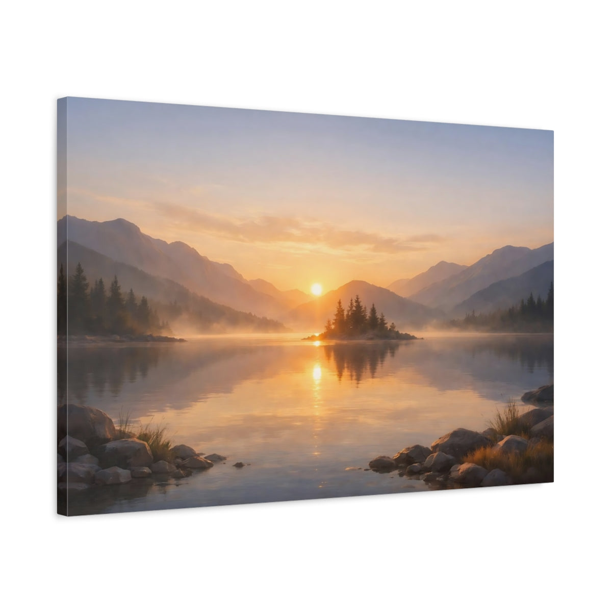 Landscape Sunrise Mountain Lake Nature - Canvas Wall Art Print