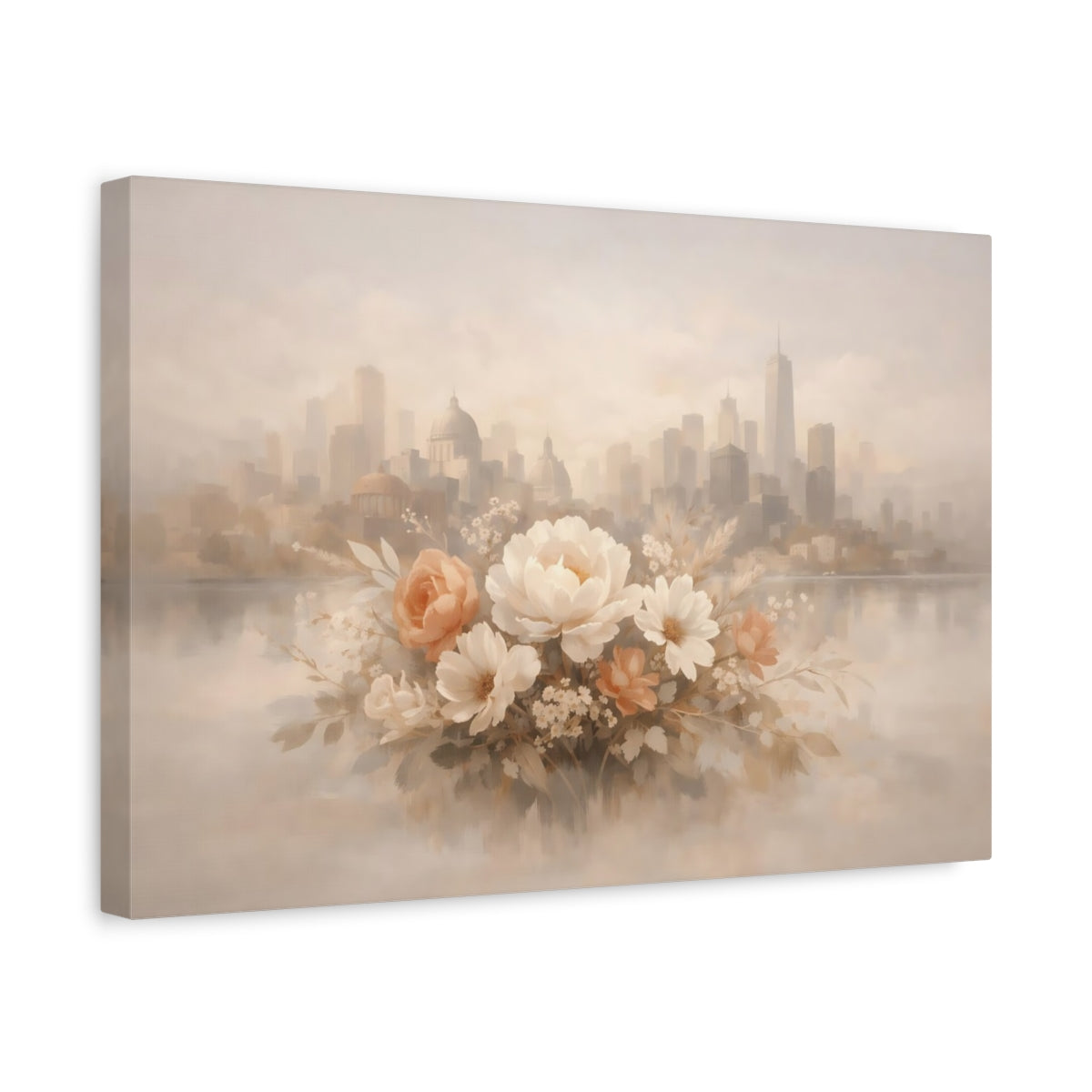 Floral Neutral Abstract City Arrangement - Canvas Wall Art Print