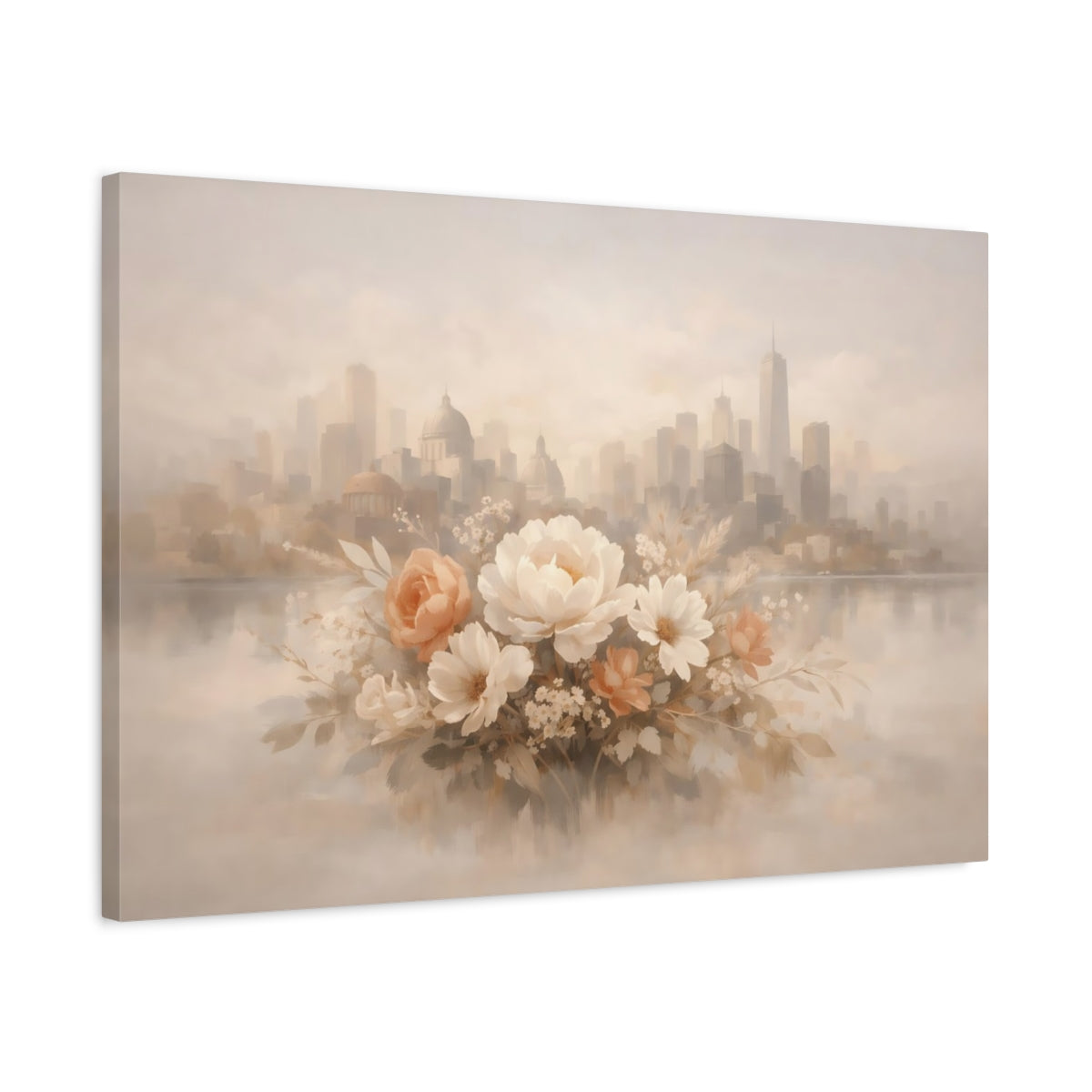 Floral Neutral Abstract City Arrangement - Canvas Wall Art Print