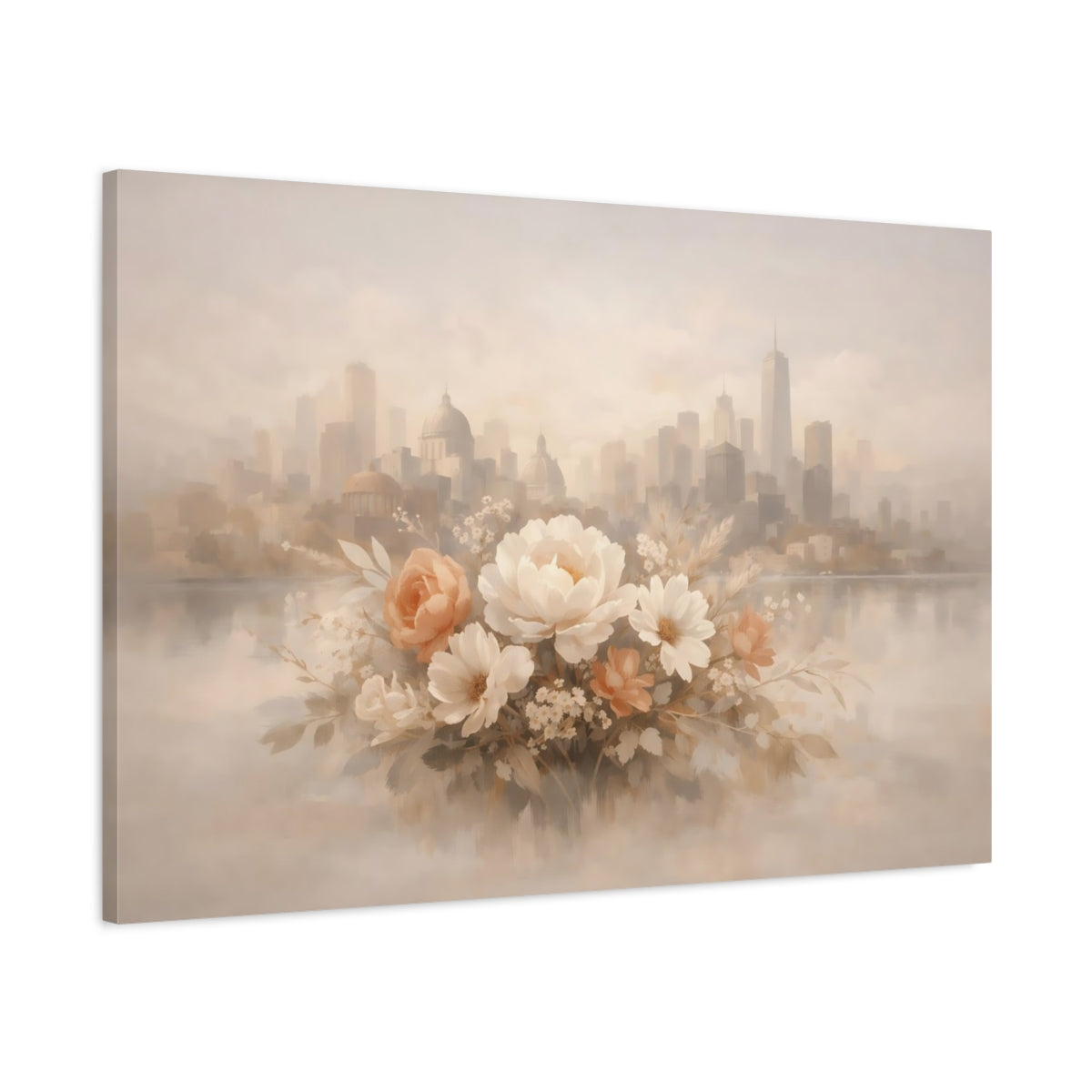 Floral Neutral Abstract City Arrangement - Canvas Wall Art Print