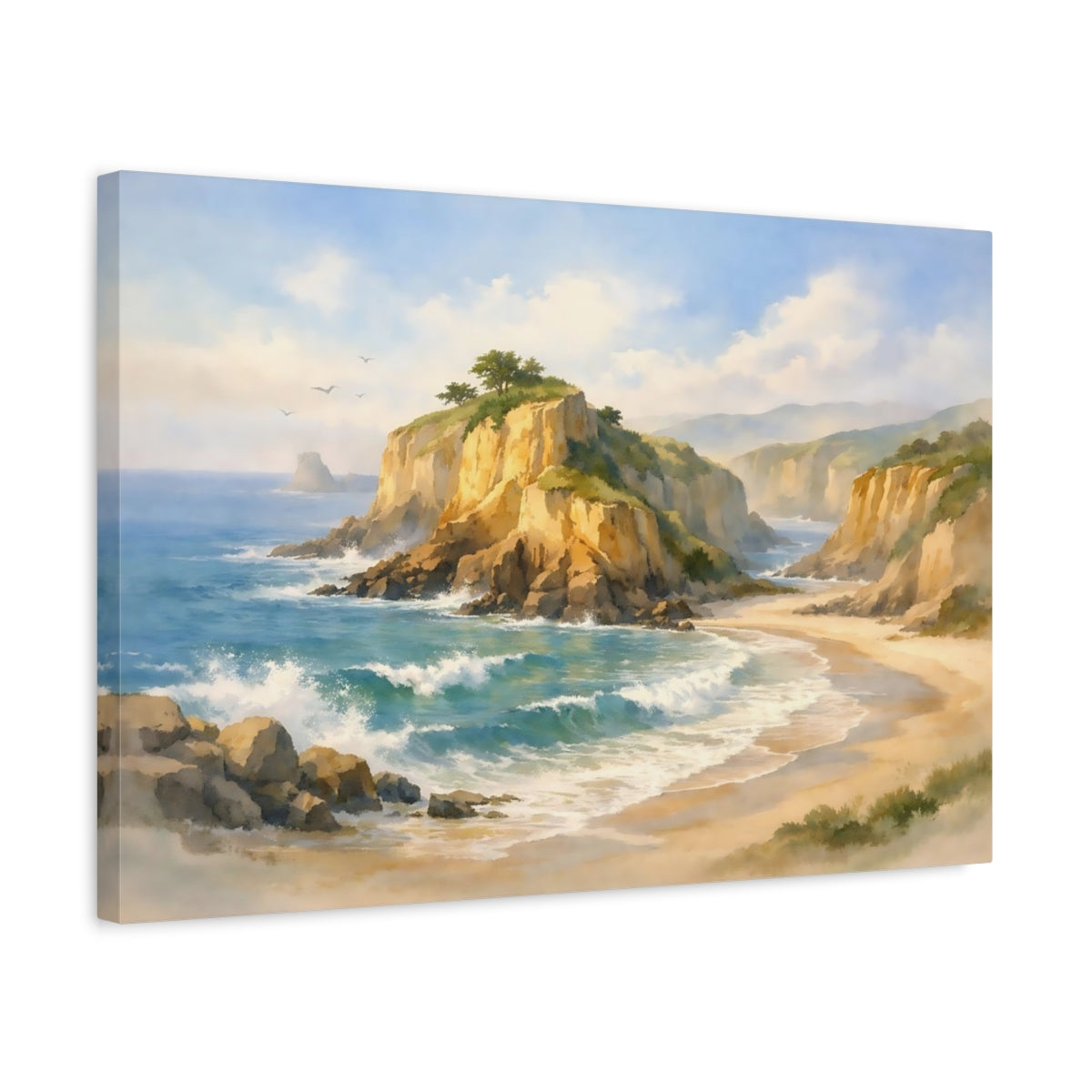 Watercolor Beach Cliffs Coastal Nature - Canvas Wall Art Print