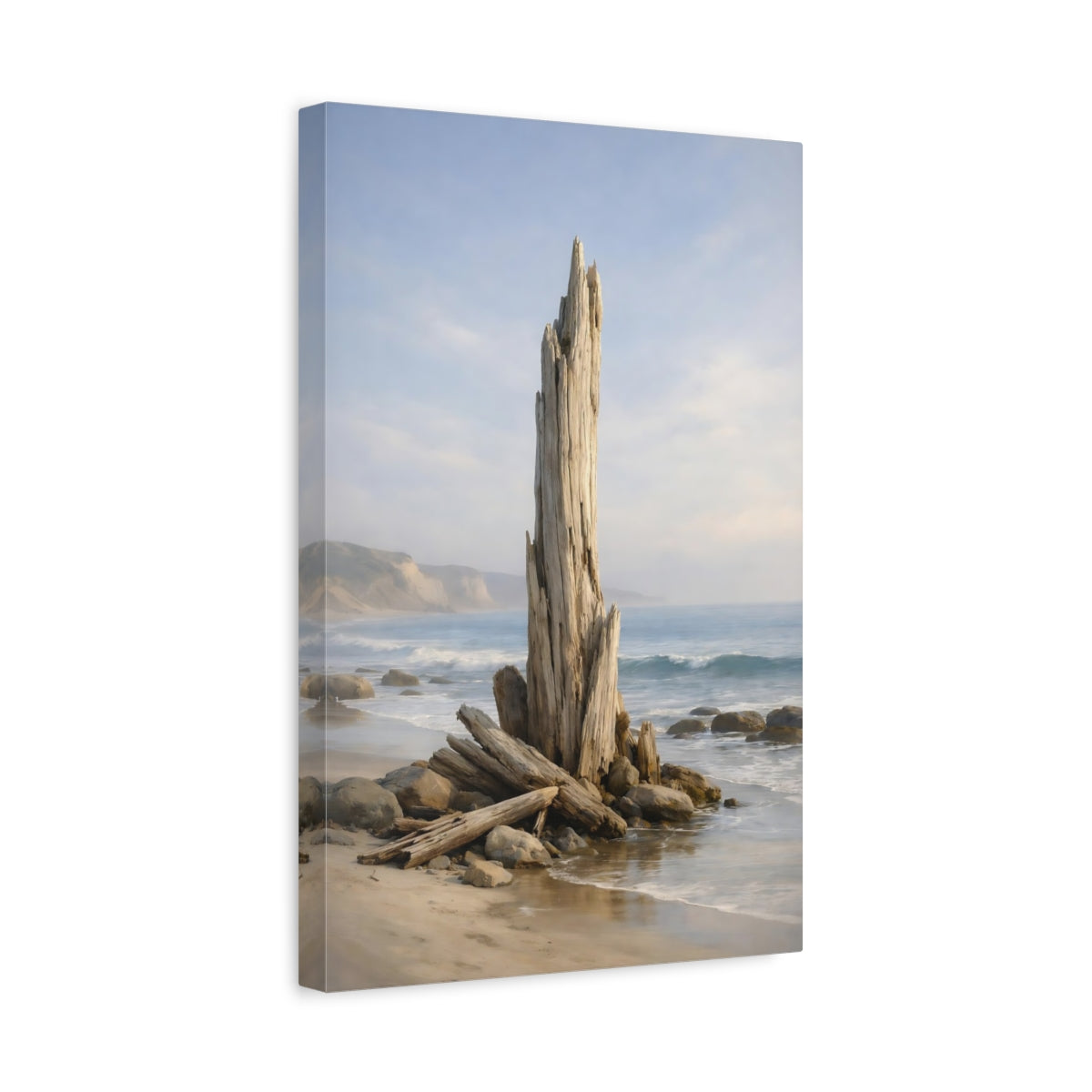 Side Mockup 4. Nature Driftwood Driftwood Beach shown as stretched canvas wall art