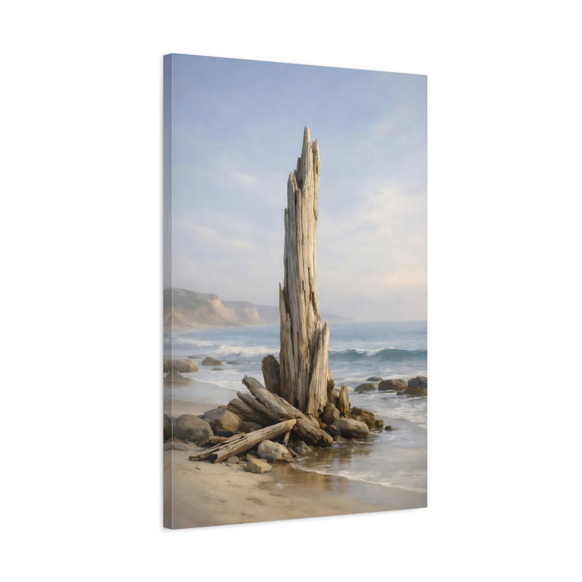Side Mockup 2. Nature Driftwood Driftwood Beach shown as stretched canvas wall art
