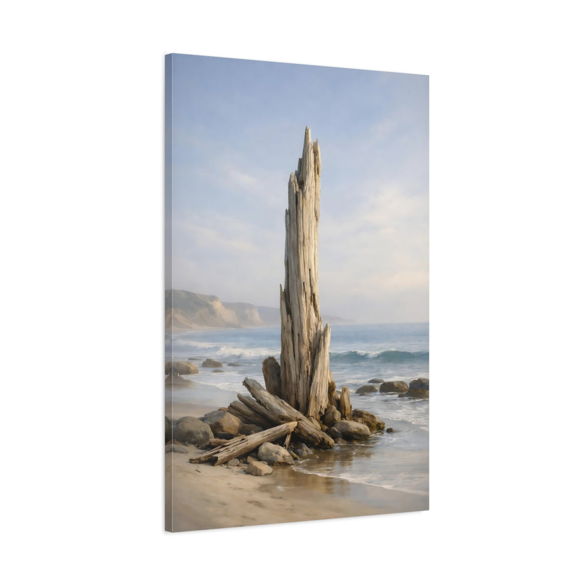 Side Mockup 1. Nature Driftwood Driftwood Beach shown as stretched canvas wall art