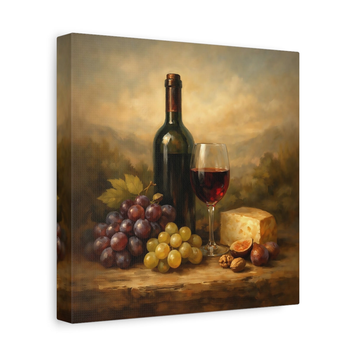 Side Mockup 9. Nature Wine And Grapes Wine Still Life shown as stretched canvas wall art